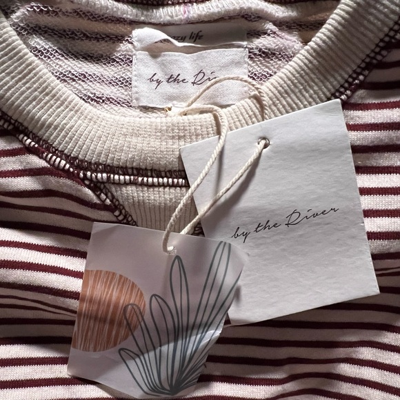 NWT By the River Moon River 2 Piece Striped Puff Sleeve Sweatshirt & Joggers Set - Picture 12 of 15